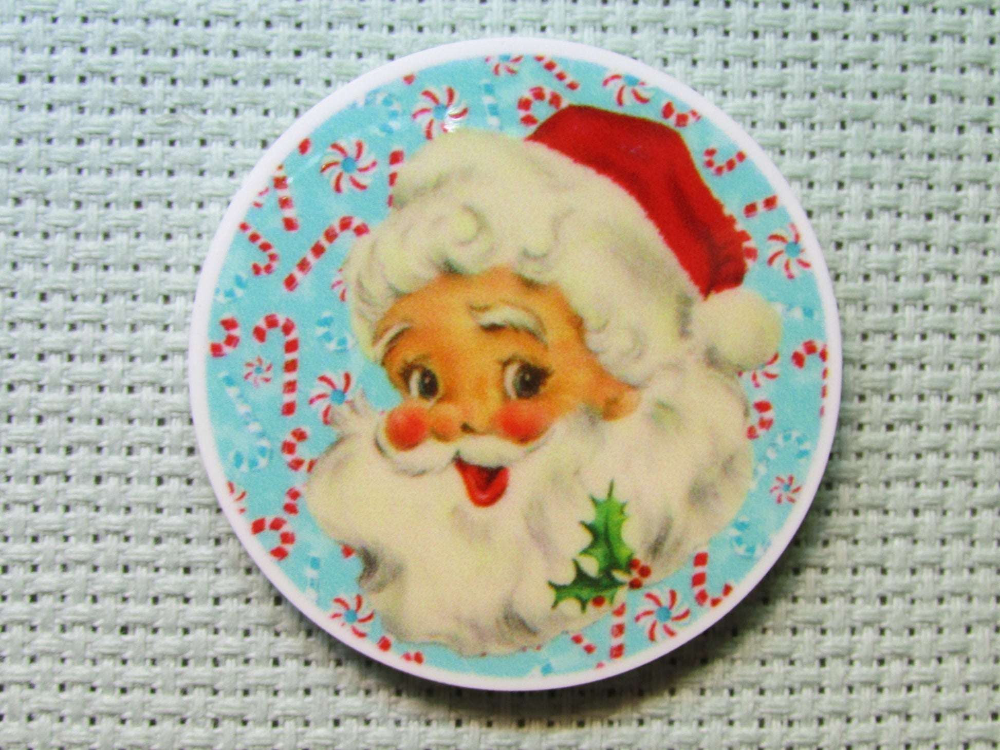 First view of the Santa with Candy Canes Needle Minder
