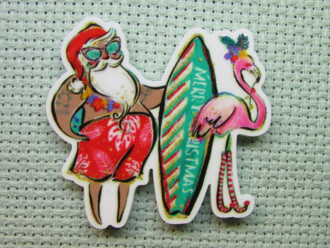 First view of the Surfing Santa with a Flamingo Needle Minder