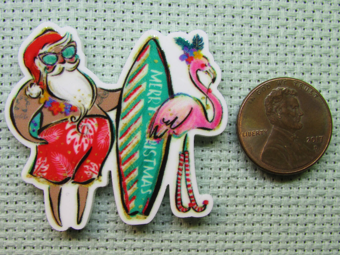First view of the Surfing Santa with a Flamingo Needle Minder