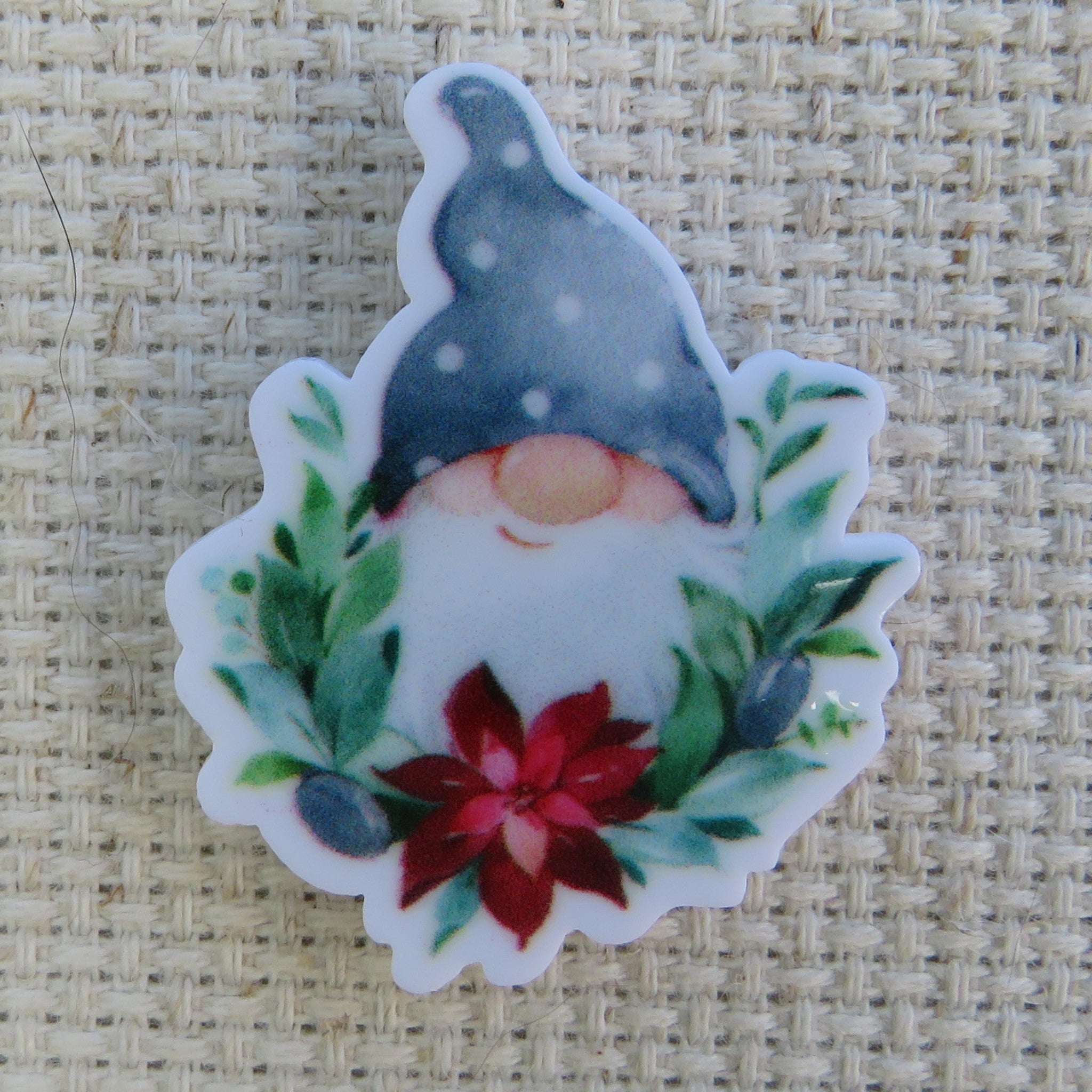First view of Poinsettia Christmas Gnome Needle Minder,.