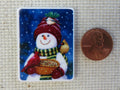 Second view of Bird Loving Snowman Needle Minder.