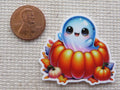 Second view of Ghost in a Pumpkin Needle Minder.