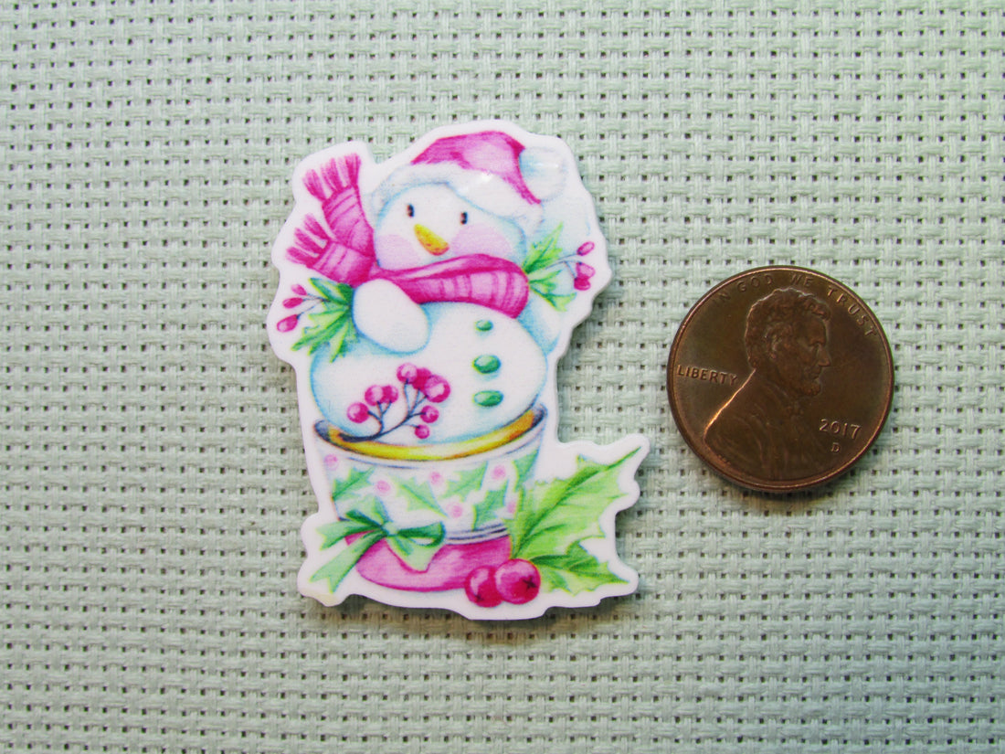 First view of the Beautiful Snowman in a Teacup Needle Minder