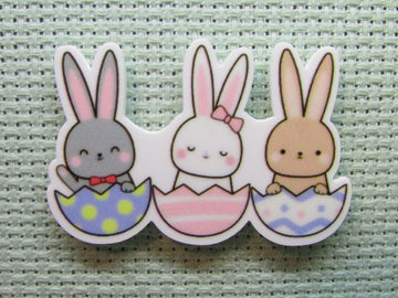 First view of the Bunny Trio in Easter Eggs Needle Minder