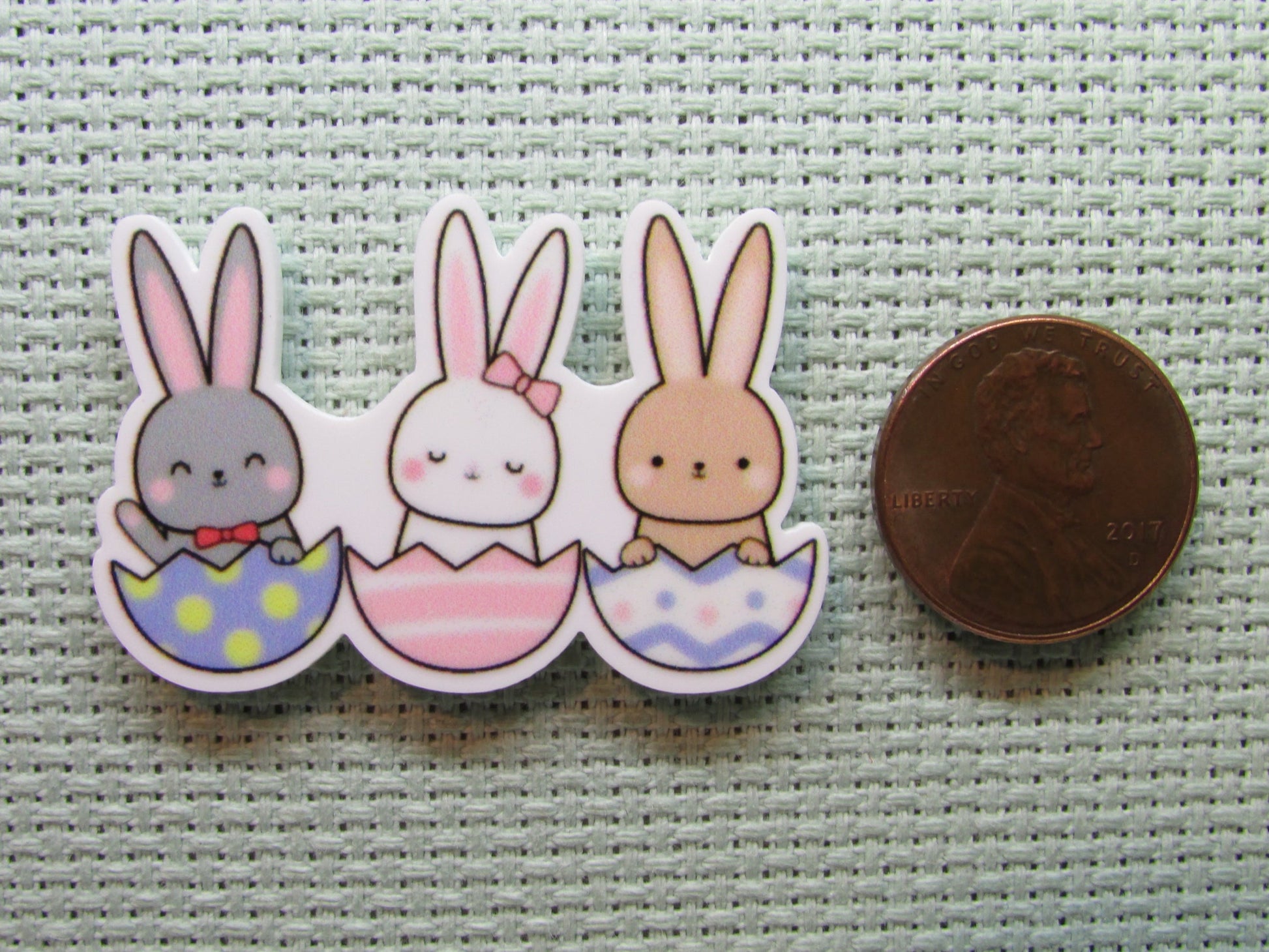 Second view of the Bunny Trio in Easter Eggs Needle Minder