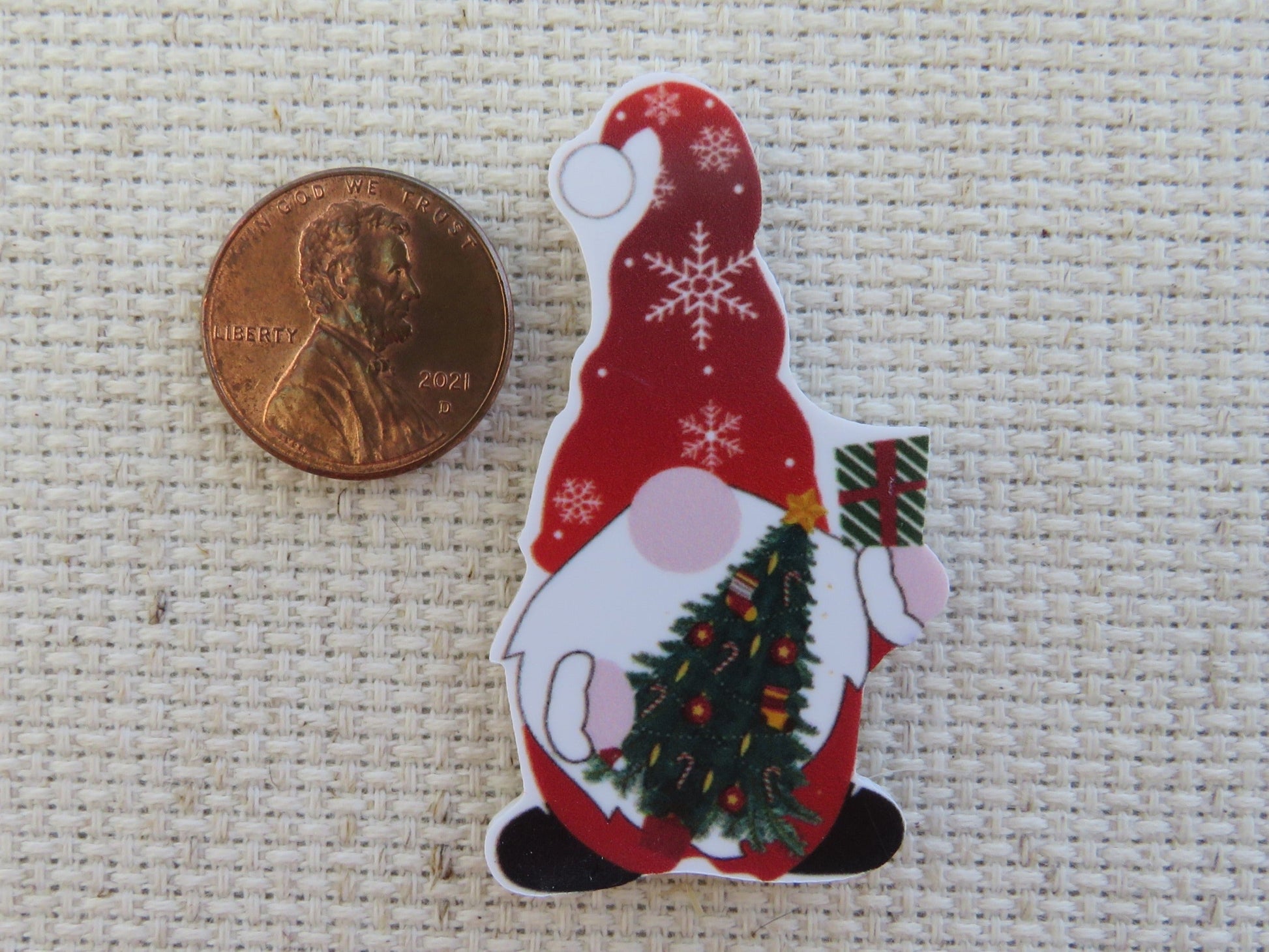 Second view of Red Christmas Gnome with A Christmas Tree Needle Minder.