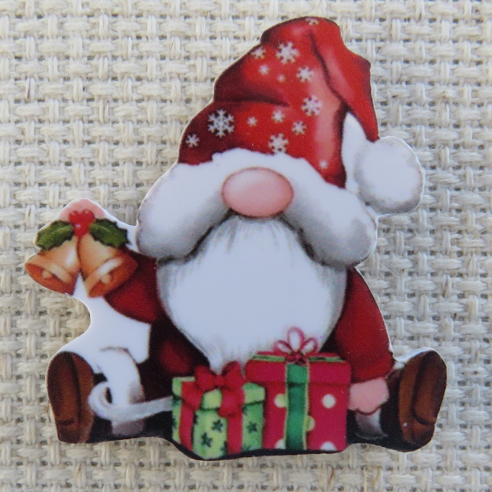 First view of Christmas Gnome with Gifts and Bells Needle Minder.