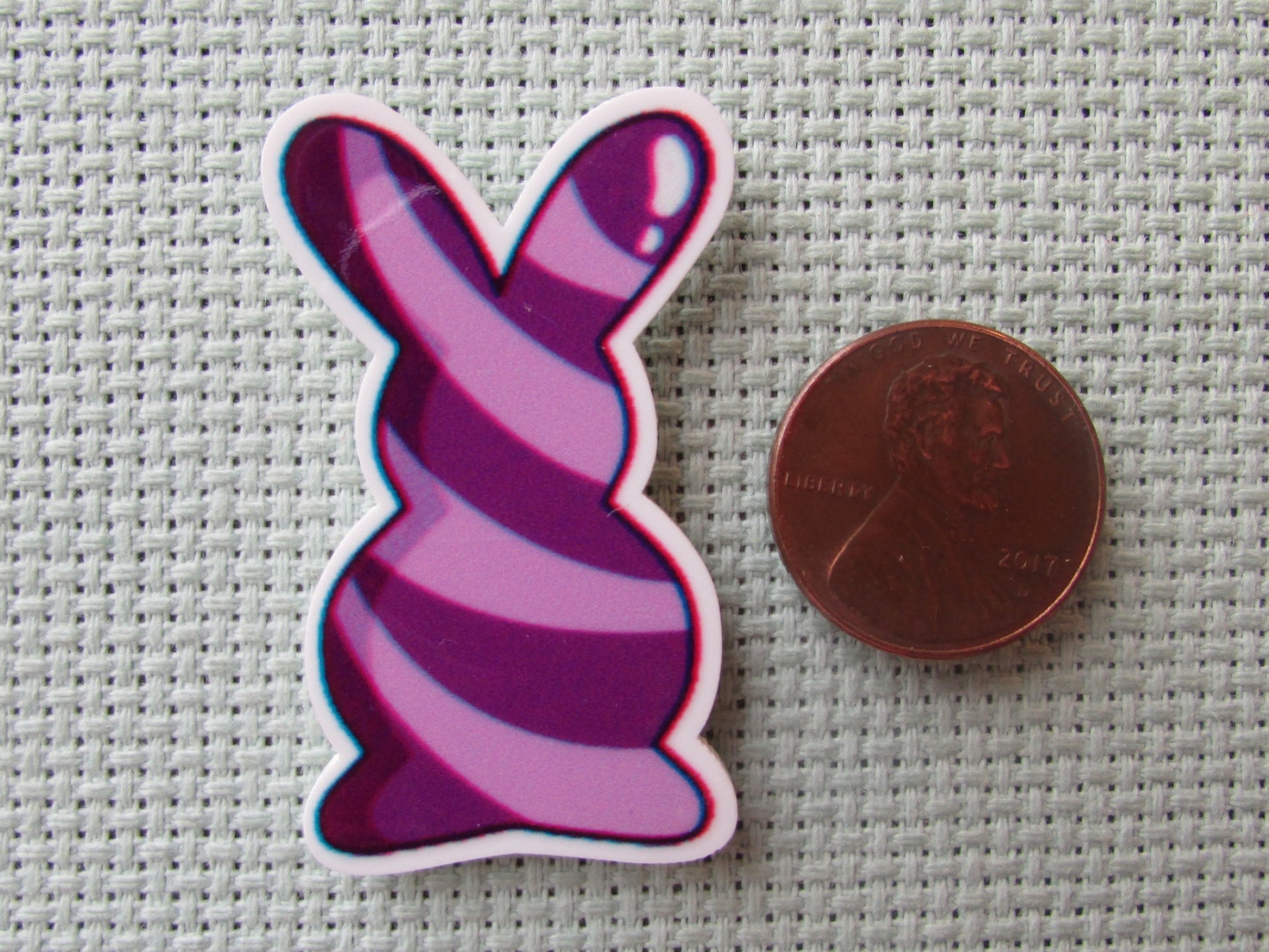 Second view of the Purple Swirl Bunny Needle Minder