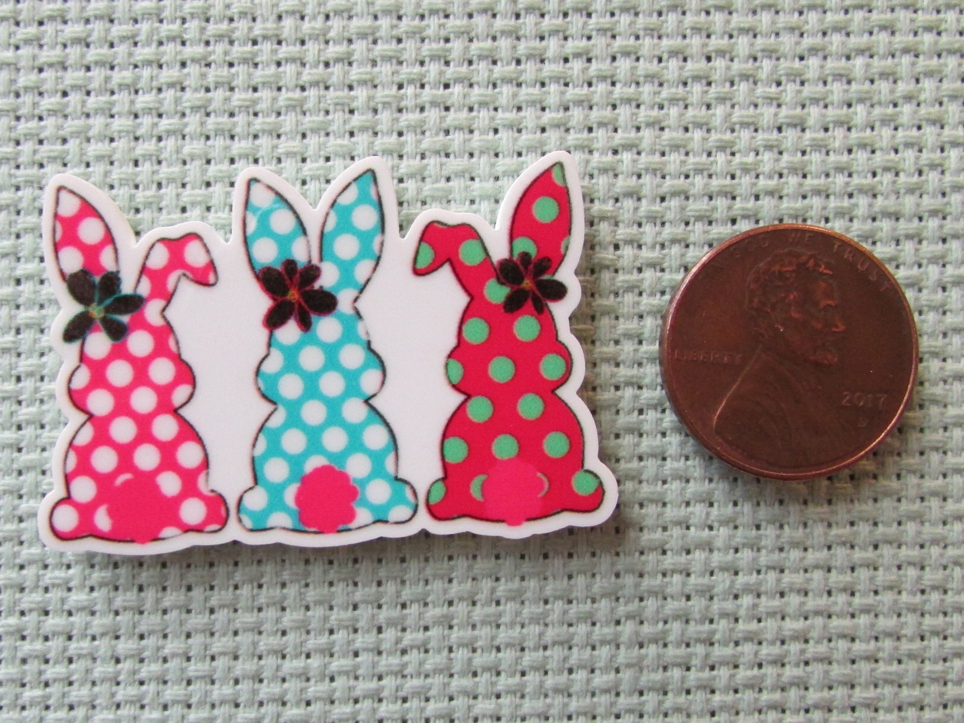 Second view of the A Trio of Polka Dot Easter Bunnies Needle Minder