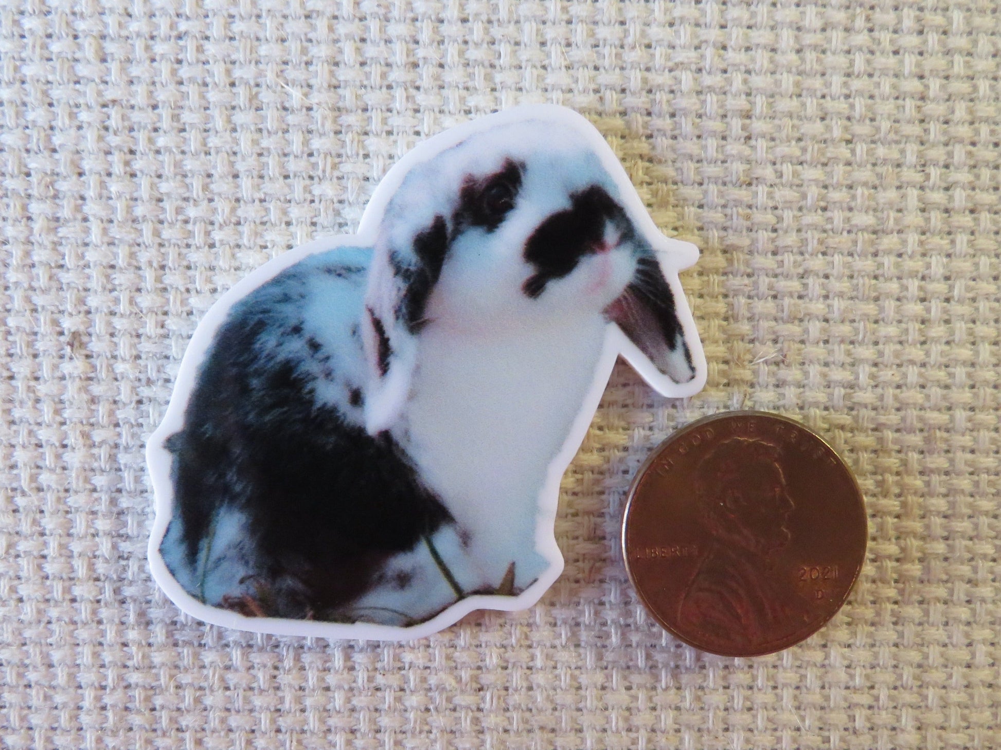 Second view of Black and White Bunny Needle Minder.