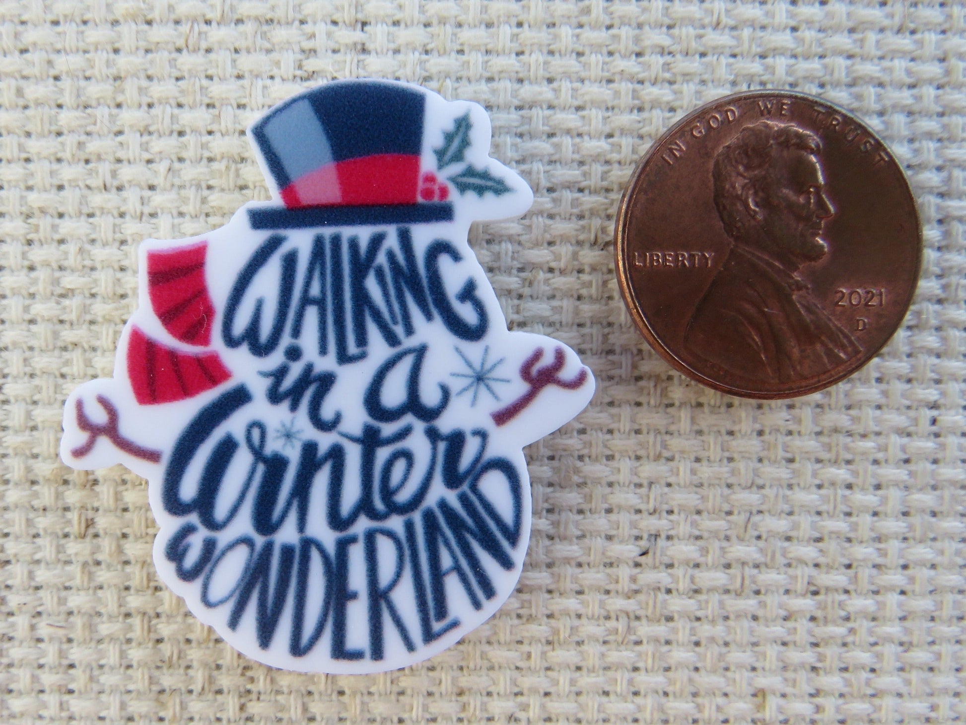Second view of Walking In A Winter Wonderland Snowman Needle Minder.