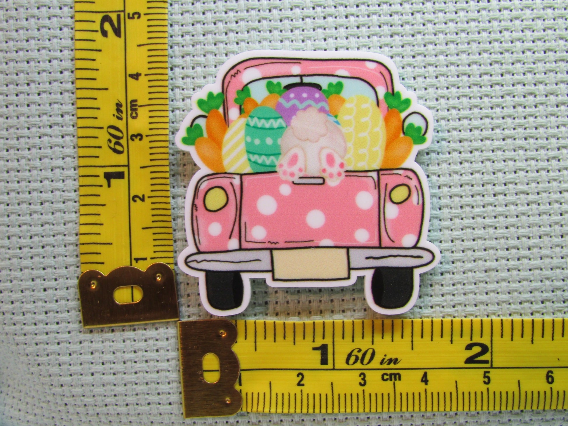 Third view of the Pink and White Polka Dot Bunny and Easter Egg Truck Needle Minder