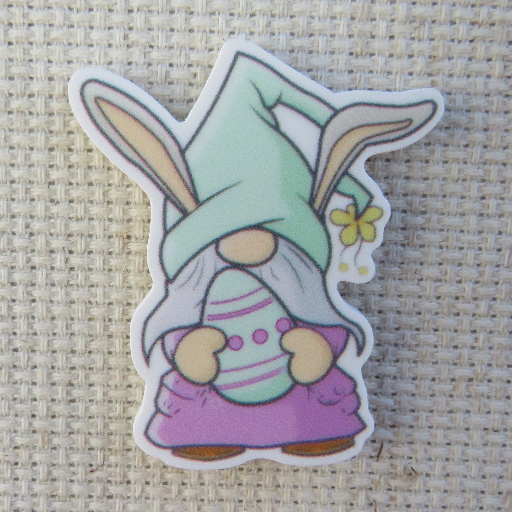 Light Blue and Purple Easter Gnome with a Decorated Egg Needle Minder, Cover Minder, Magnet