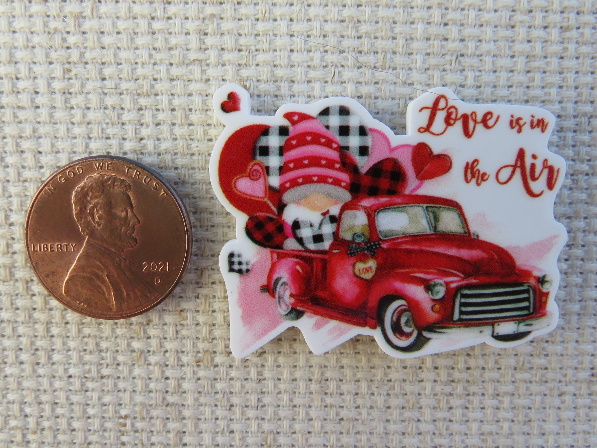 Second view of Valentines Gnome Truck Needle Minder.