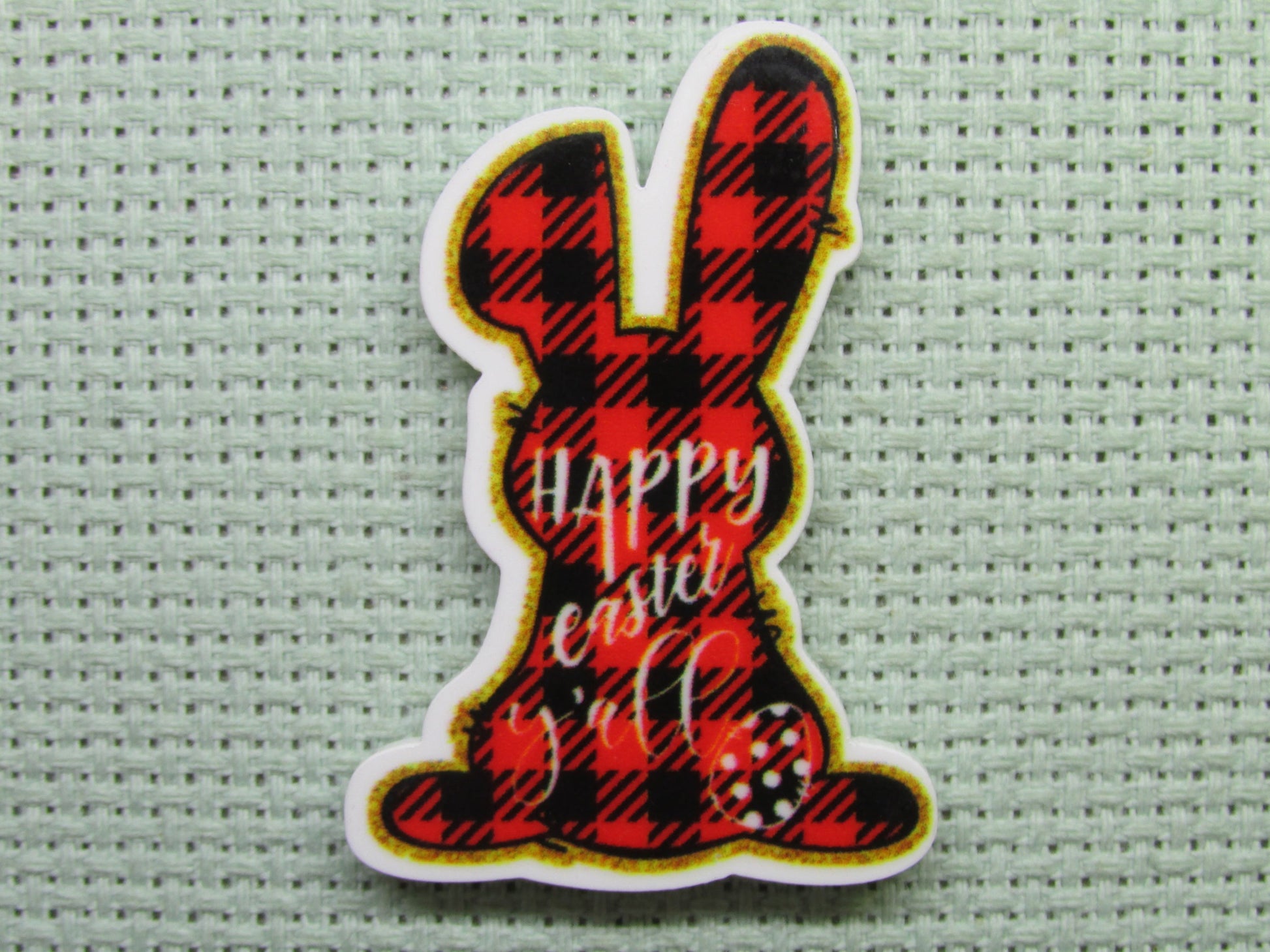 First view of the Red and Black Checkered Easter Bunny Needle Minder