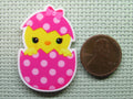 Second view of the Cute Chick Peeking Out of a Pink Polka Dot Easter Egg Needle Minder