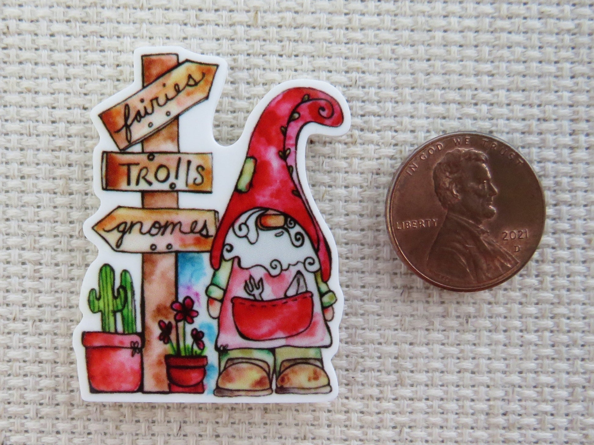 Second view of Red Garden Gnome Needle Minder.