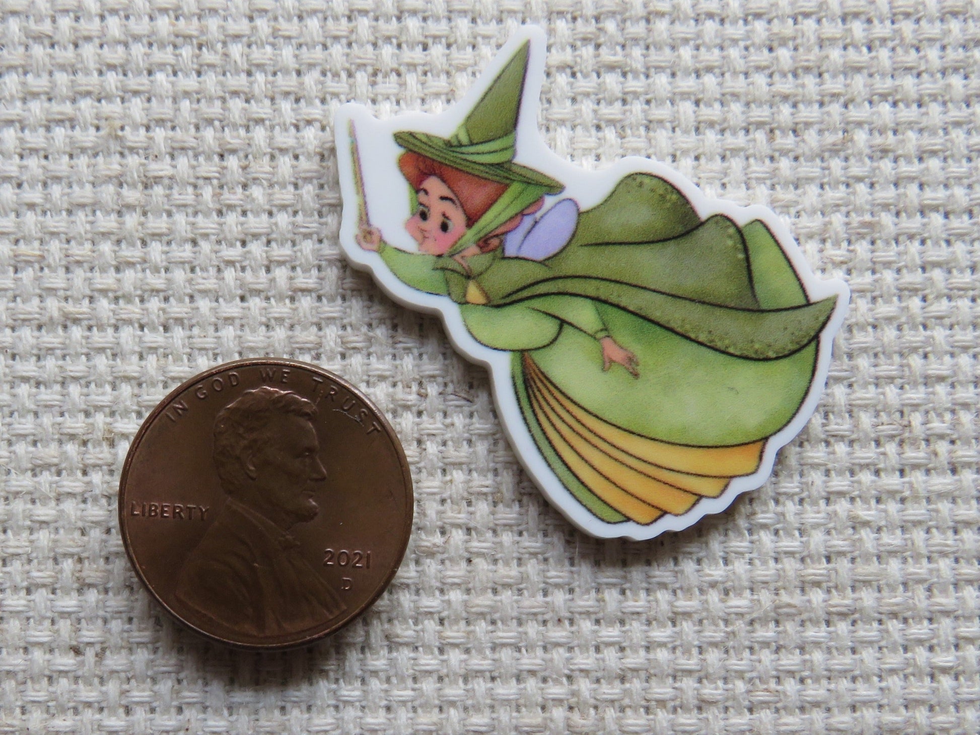 Second view of green fairy Needle Minder.