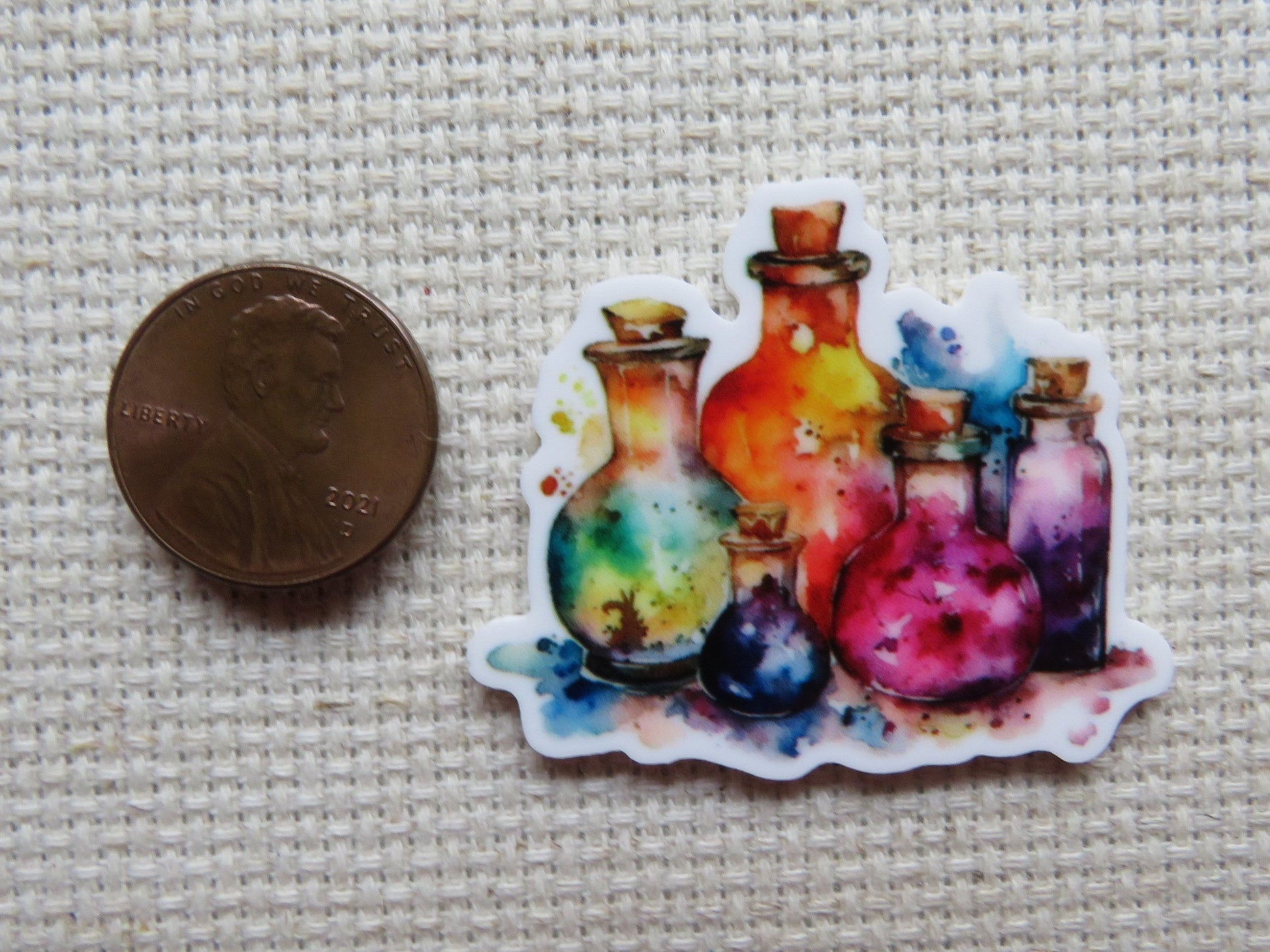Second view of Watercolor Potion Bottles Needle Minder.