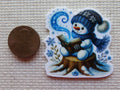 Second view of Blue Reading Snowman Needle Minder.