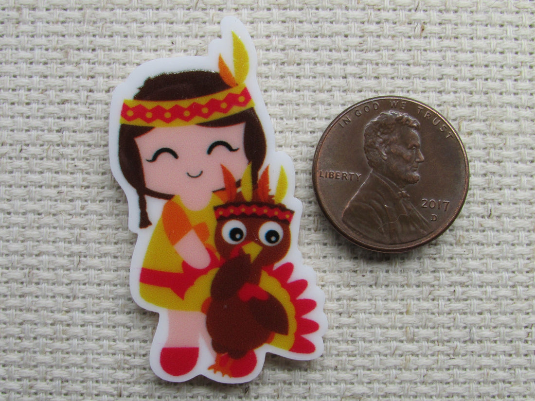 First view of Cute Native American Girl with a Turkey Needle Minder.