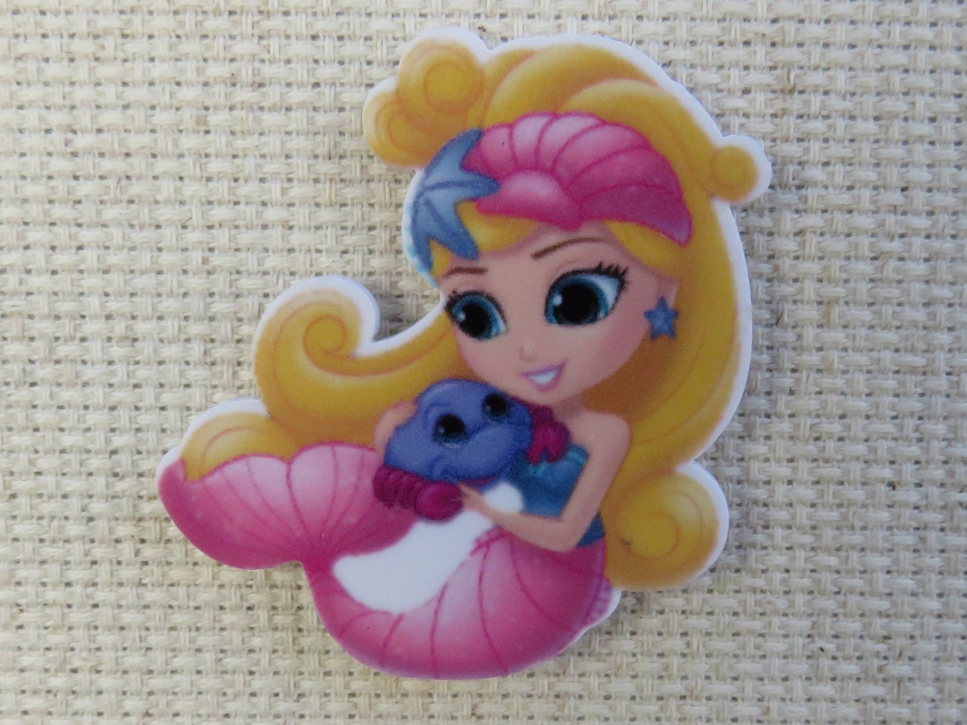 First view of Pink Mermaid with a Crab Friend Needle Minder.